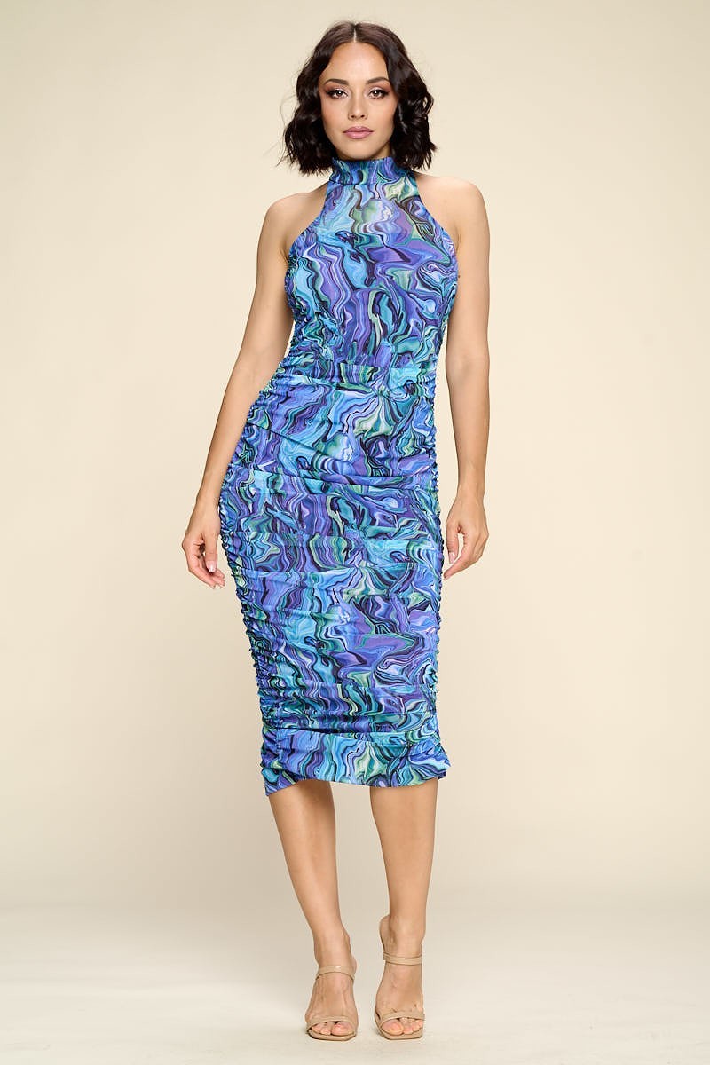 Multi-color Marble Print Midi Dress ...